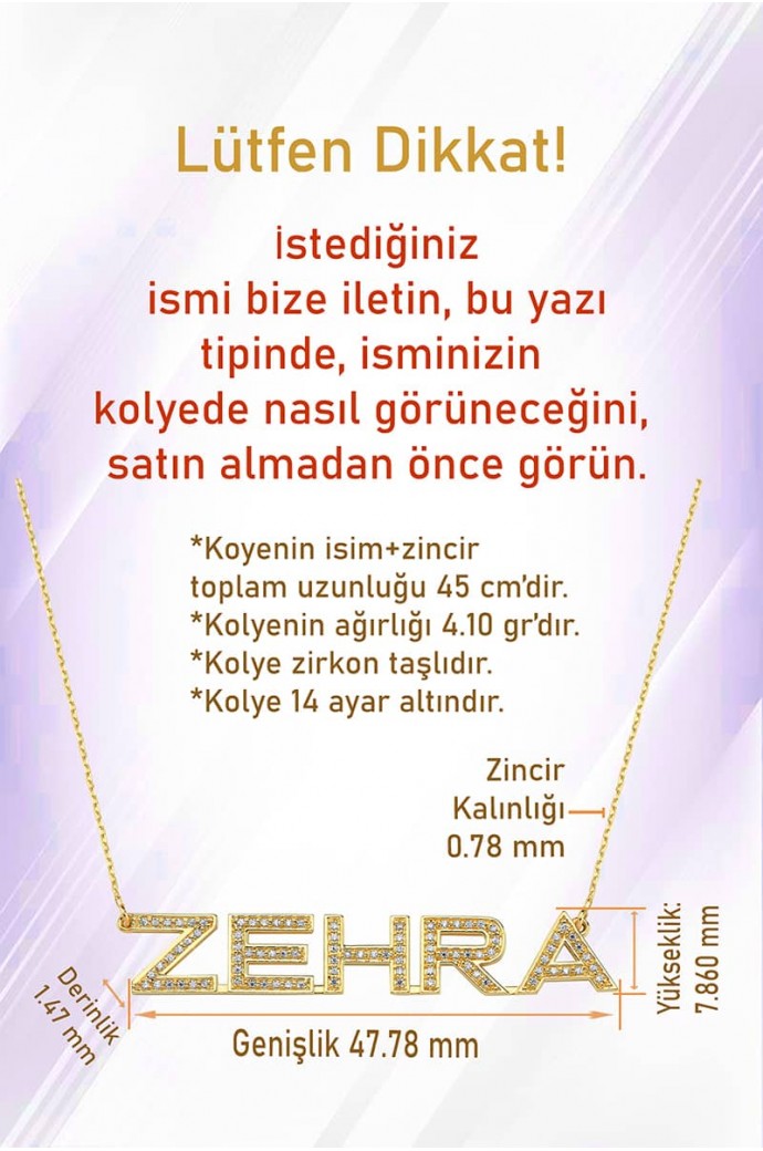İsimli Altın Kolye Zehra 14 Ayar 4,10 gr 