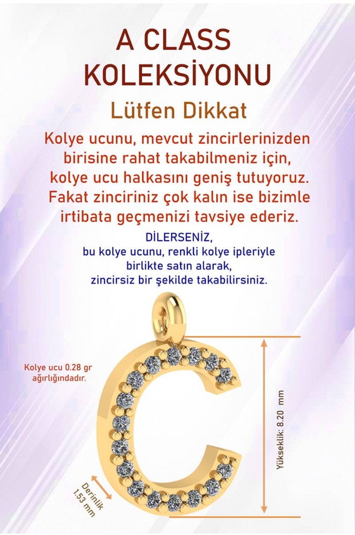 Harfli Altın Kolye Ucu C Harfi 14 Ayar 0,28gr